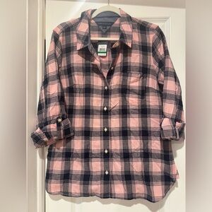 Tommy Hilfiger Pink and Black Plaid Flannel Shirt - Size Large